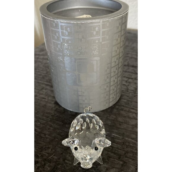 Swarovski Crystal Pig #7638 Figurine Austria With Box Silver Metal Tail - Picture 1 of 7